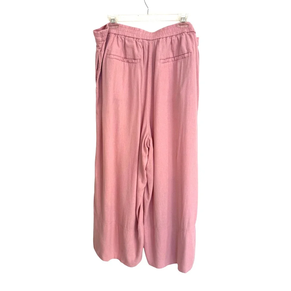Banana Republic Pink Linen Blend Wide Leg Cropped Pants Womens XL Elastic Waist